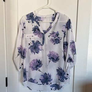 Maurices Floral Blouse - Lavender and White